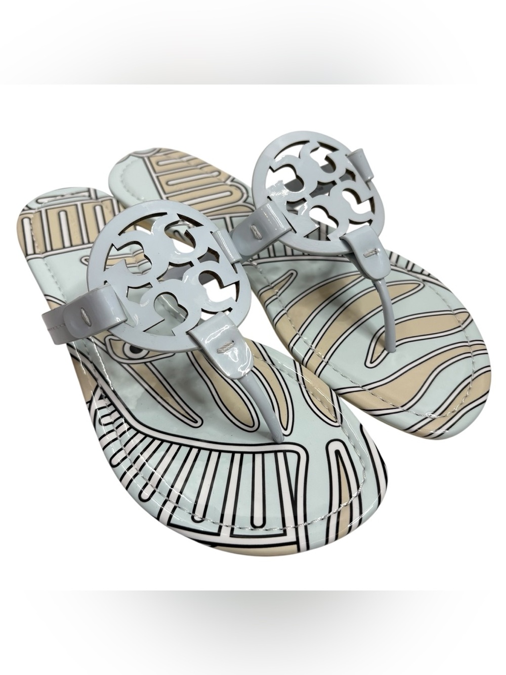 Tory Burch Pale Blue Patent Miller Logo Thong Sandals NWT $229